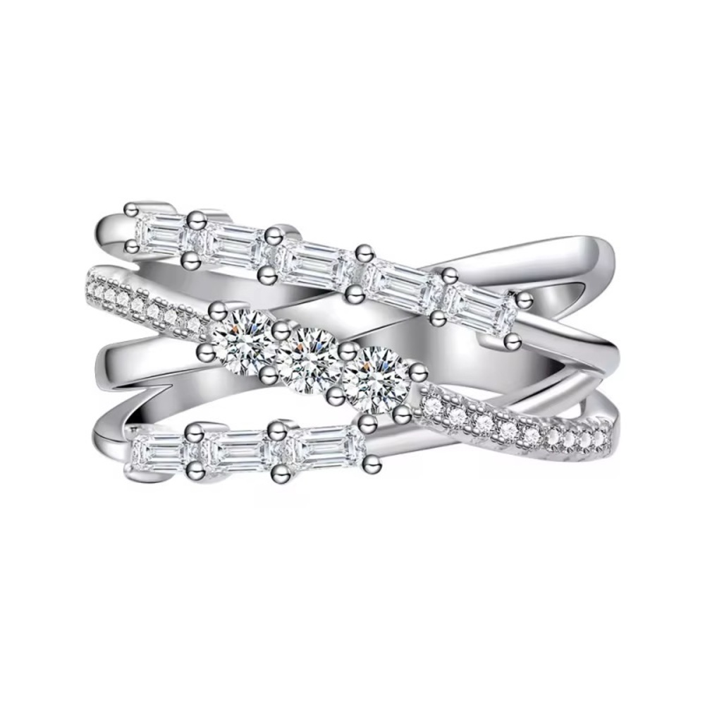Elegant Silver Crossover Ring